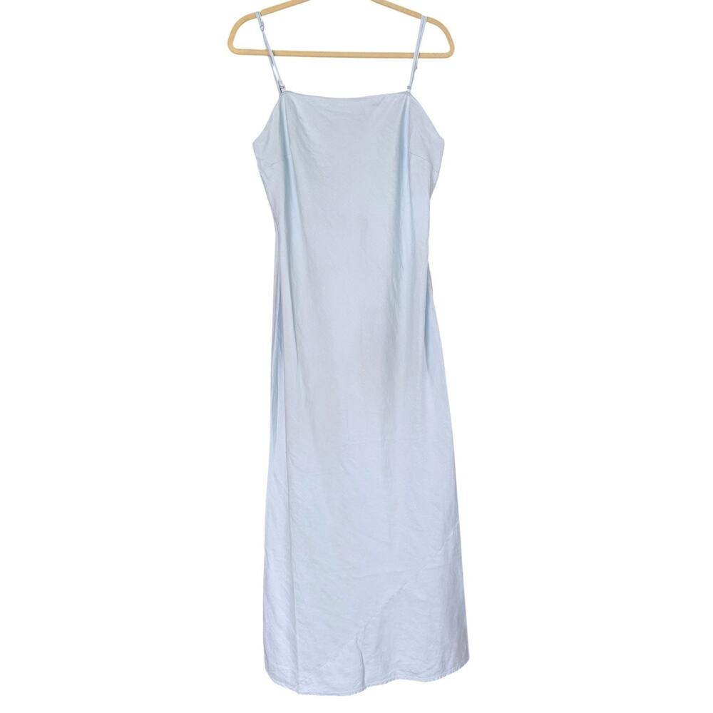 Anthropologie Convertible Strap Maxi Shift Dress Women's L Linen Blend Blue NEW